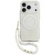 Guess IML Flowers Allover Electroplated with Pearl Strap MagSafe Case for iPhone 18 Pro / 17 Pro - White