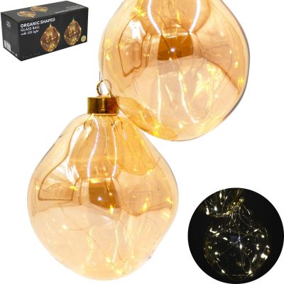 16. GLASS DROP BALL MAT 2 PCS LED 12 CM GOLD