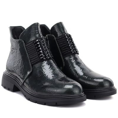 4. Women's patent leather ankle boots, green, M.Daszyński MR2501