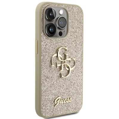 4. Guess Glitter Script Big 4G iPhone 15 Pro Case - Gold