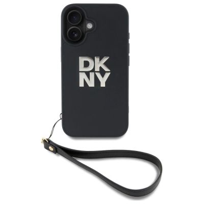 2. DKNY Wrist Strap Stock Logo iPhone 16 Case - Black