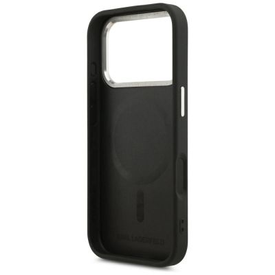 7. Karl Lagerfeld Embossed Open Ring RSG Logo MagSafe Case for iPhone 17 Pro / 18 Pro - Black
