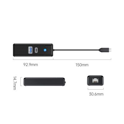 3. Orico PWCUR-C3 3-port USB hub 1x USB-A 3.0 1x USB-C 3.0 1x RJ45 Gigabit Ethernet 0.15 m - black