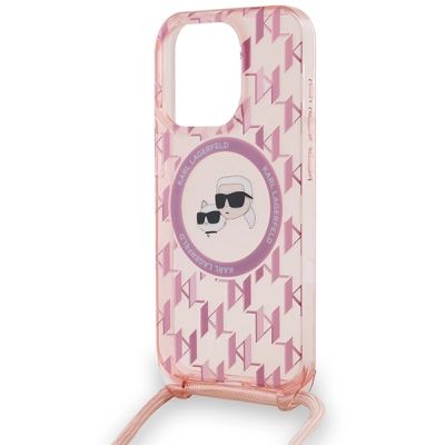 5. Karl Lagerfeld IML Crossbody Monogram Karl & Choupette Head MagSafe Case for iPhone 15 Pro Max - Pink
