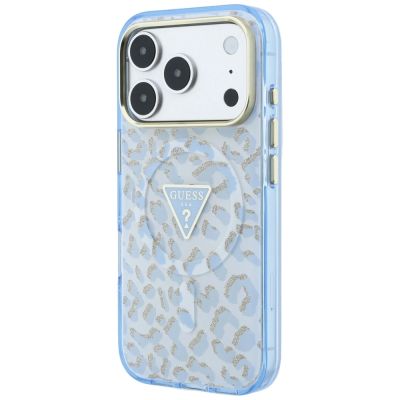 2. Guess IML Leopard Glitter Triangle Logo MagSafe Case for iPhone 17 Pro Max / 18 Pro Max - Blue