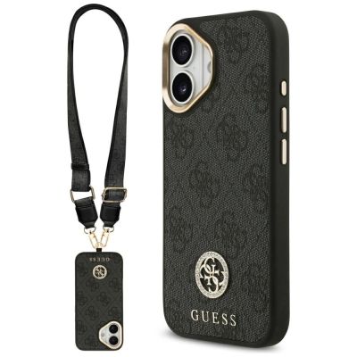 Guess 4G Strass Logo & Big Strap Metal Buttons MagSafe Case for iPhone 17 - Black