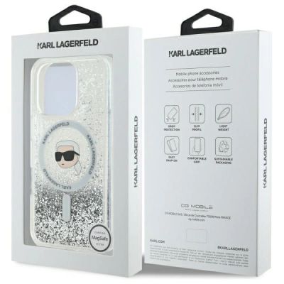 8. Karl Lagerfeld Liquid Glitter Karl Head Magsafe Case for iPhone 16 Pro - Clear