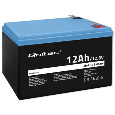 Qoltec LiFePO4 Lithium Iron Phosphate Battery 12.8V 12Ah 153.6Wh BMS