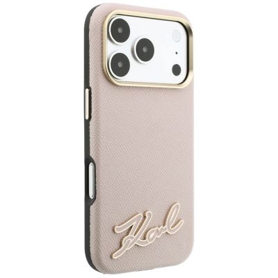 4. Karl Lagerfeld Grained with Resin Signature Logo MagSafe Case for iPhone 18 Pro / 17 Pro - Pink