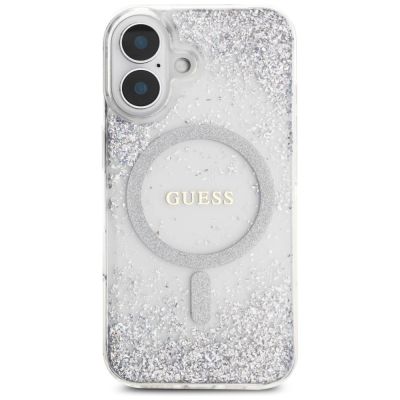 3. Guess HC Resin Bottom Glitter MagSafe case for iPhone 16 - silver