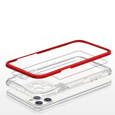 5. Clear 3in1 Case for iPhone 11 Pro Max Frame Cover Gel Red