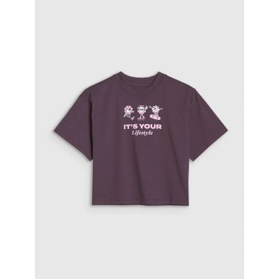 5. Girls' oversize printed crop top 4F 4FJRSS25TTSHF2587-50S