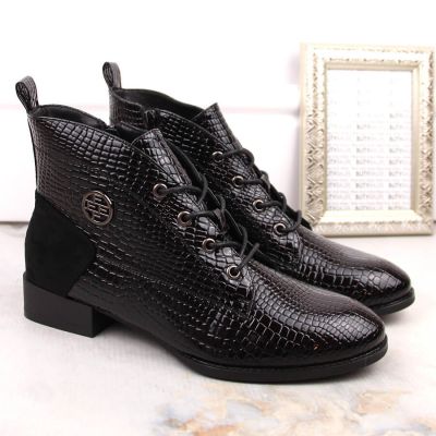 6. Filippo W PAW478A black patent leather ankle boots with insulated crocodile sole
