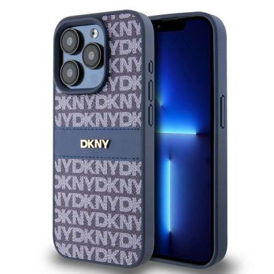 DKNY Leather Mono Stripe & Metal Logo case for iPhone 15 Pro - blue