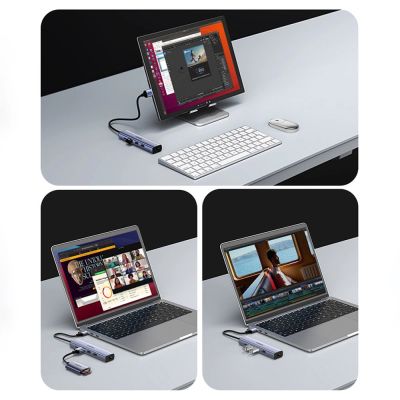 20. Ugreen multifunctional adapter HUB USB 3.0 - 3 x USB / Ethernet RJ-45 / USB Type C PD gray (CM475)