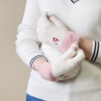 4. Women's winter telephone gloves with a snowman and a Christmas tree - white and pink