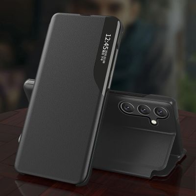 3. Eco Leather View Case for Samsung Galaxy S25 with Flip Stand - Black