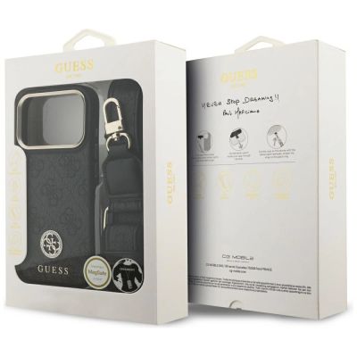 9. Guess 4G Strass Logo & Big Strap Metal Buttons MagSafe Case for iPhone 17 Pro - Black