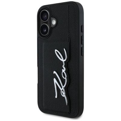 2. Karl Lagerfeld HC Grained PU Cardslot Metal Signature iPhone 16 Case - Black