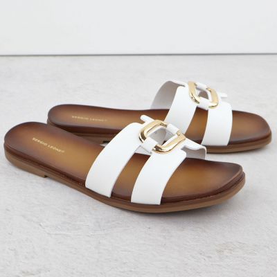 2. Women's slippers with decoration, white, Sergio Leone SK077H