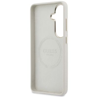 7. Guess Rhinestone Round Logo MagSafe Case for Samsung Galaxy S26+ - Beige