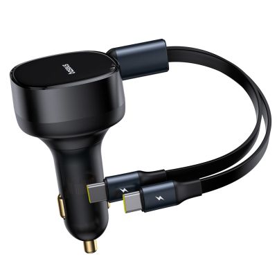 3. Baseus Enjoyment Retractable 2-in-1 Car Charger C+C 33W Cluster Black