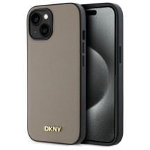 DKNY Grained Metal Logo MagSafe iPhone 15 Case - Beige