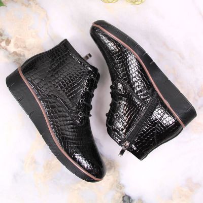 7. Black Insulated Patent Leather Wedge Ankle Boots Filippo