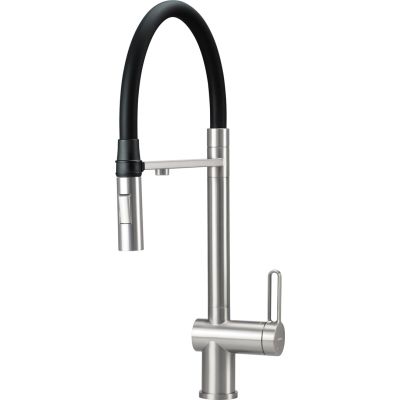 Kitchen faucet with connection to a water filter and a flexible spout