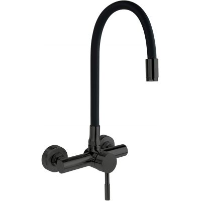 Wall-mounted kitchen tap with a curved spout