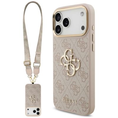Guess 4G Big 4G Classic Logo Big Strap Metal Buttons Case for iPhone 18 Pro Max / 17 Pro Max – pink