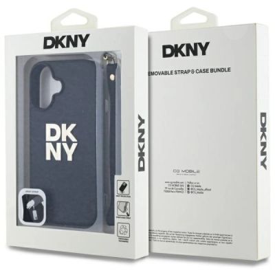 7. DKNY Wrist Strap Stock Logo iPhone 16 Case - Black