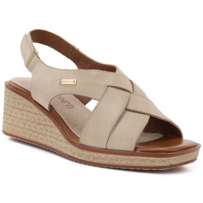 Beige Sergio Leone SK297 women's leather wedge sandals
