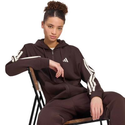 5. Women's adidas Essentials 3-Stripes Full-Zip Fleece Hoodie Brown KX0784