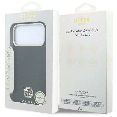 8. Guess Grained Round Strass Logo MagSafe Case for iPhone 18 Pro / 17 Pro - Black