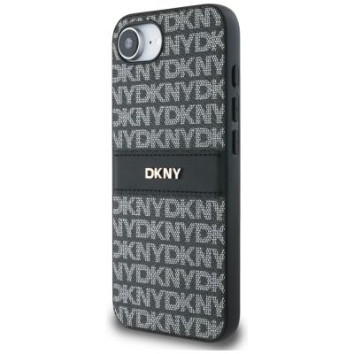 2. DKNY Repeat Texture Pattern with Tonal Stripe case for iPhone 16e - black