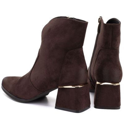 5. Women's suede high-heeled ankle boots, brown, Potocki 12422