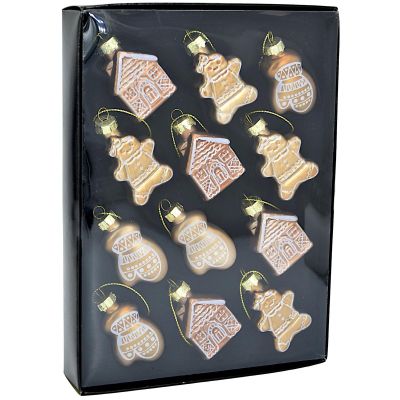 6. GLASS CHRISTMAS ORNAMENTS IN COOKIE-CUTTER SHAPES, GINGERBREAD, 12 PCS, BROWN MICA