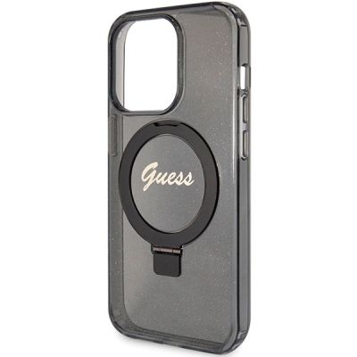 6. Guess Ring Stand Script Glitter MagSafe case for iPhone 15 Pro - black