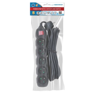 3. ESPERANZA POWER STRIP 5 OUTLETS 5M SWITCH BLACK ELK216K