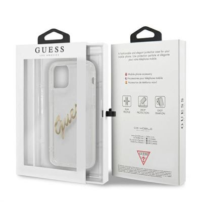 9. Guess GUHCP12MKTRSVGO iPhone 12/12 Pro 6.1" Transparent hardcase Vintage Script Gold