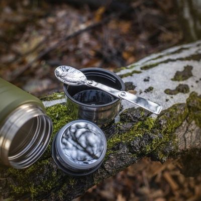 11. M-TAC Olive stainless steel lunch thermos with spoon, capacity 750 ml.