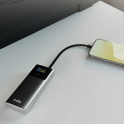 10. SBS 10000mAh PD 20W Powerbank with LCD Display and Built-in USB-C Cable - Gray