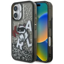 Karl Lagerfeld Liquid Glitter Choupette Logo iPhone 16 Case - Black