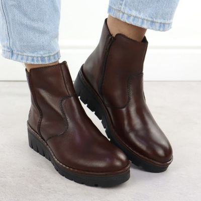 7. Women's brown leather wedge ankle boots Rieker X9165-27