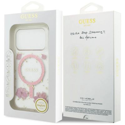 8. Guess Resin Flowers Glitter MagSafe Case for iPhone 17 Pro - Pink