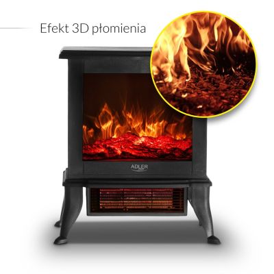 21. Electric fireplace | 2 heating levels: 1000W / 1800W | 3D flame effect | Adler Adler thermostat