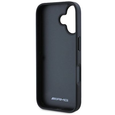 7. AMG Leather Debossed Lines Black Logo iPhone 16 Case - Black