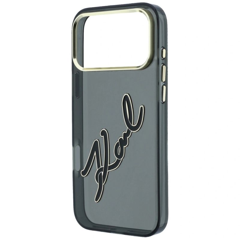 6. Karl Lagerfeld IML Big Signature Resin Metal Frame Case for iPhone 18 Pro Max / 17 Pro Max - Black