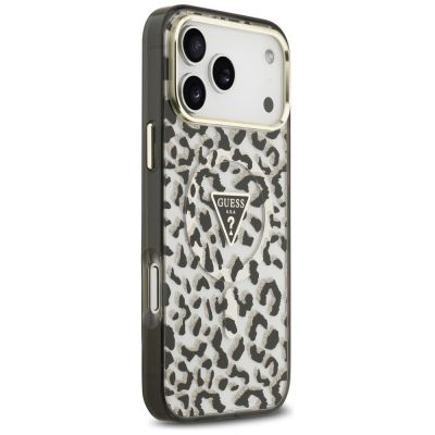 4. Guess IML Leopard Glitter Triangle Logo MagSafe Case for iPhone 17 Pro Max / 18 Pro Max - Black